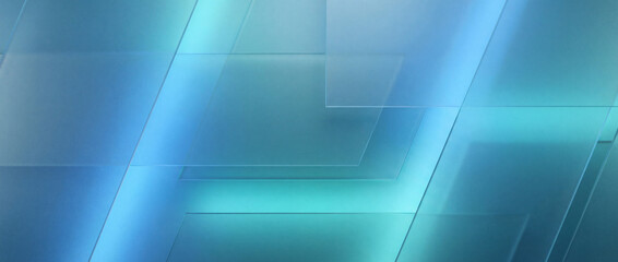 Obraz premium Layered frosted glass panels glowing blue teal light abstract background