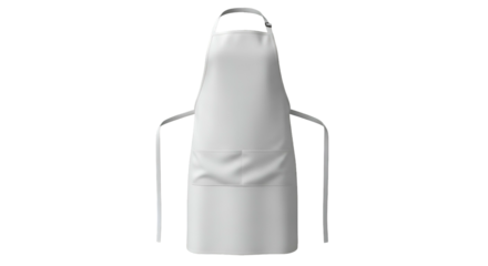 Pristine white apron with neck loop and waist ties, pocket visible