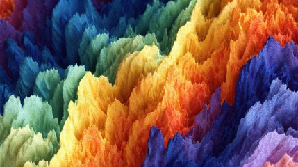 Vibrant textured abstract landscape with a full spectrum of rainbow colors and depth