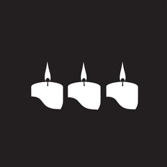 Simple black and white illustration of three lit candles in a row , vector style simple color