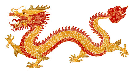 Obraz premium Flat vector illustration of a traditional Chinese dragon