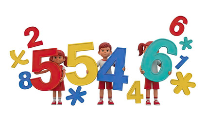 Children holding large numbers 5, 4, and 6