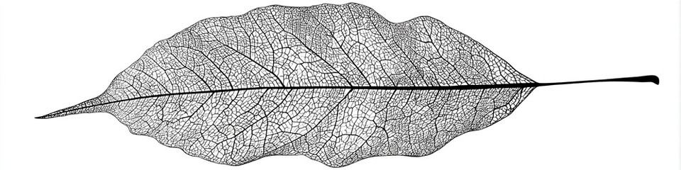 Fine Art Print of a Black Skeleton Leaf Showing Complex Natural Geometry on White Background