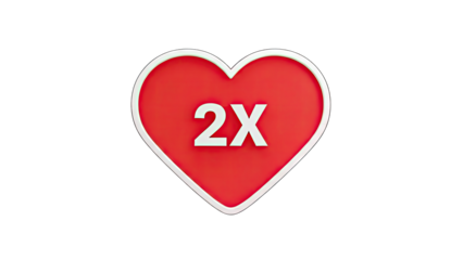 Heart with 2X symbol on white background
