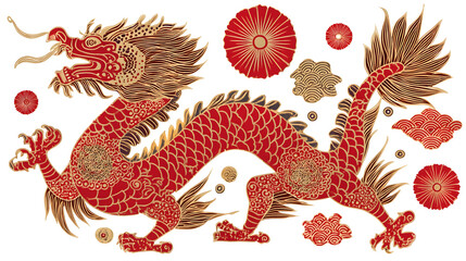 Flat vector illustration of a traditional Chinese dragon