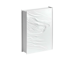 Solid white book with flowing, embossed, abstract design on cover
