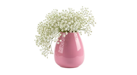 Elegant pink vase with a cascading bouquet of delicate white baby s breath flowers © Ayesha