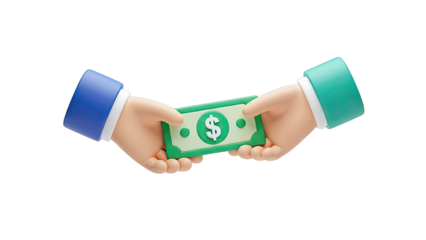 Two hands exchanging a dollar bill