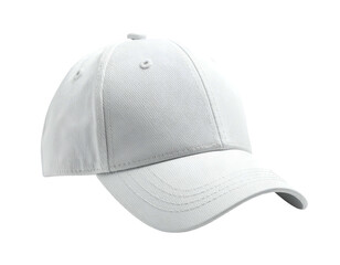 A pristine white baseball cap, angled slightly. Solid, smooth texture
