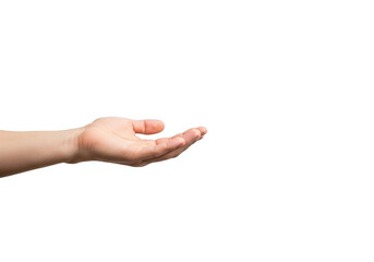 Open human hand isolated on transparent background is ready to receive something
