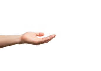 Open human hand isolated on transparent background is ready to receive something