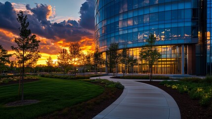 Contemporary Urban Tower With Office And Living Spaces At Golden Hour Representing Modern Architecture And Real Estate Growth
