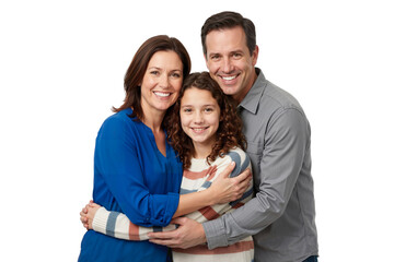 Obraz premium Happy family hugging and smiling together isolated on transparent background