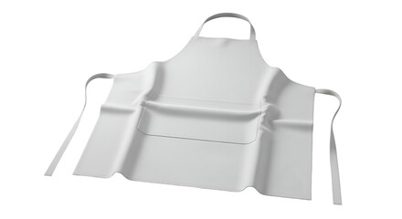 White cooking apron with pocket, hanging on a black background
