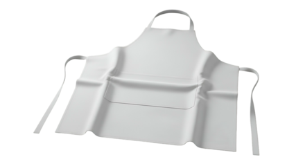 White cooking apron with pocket, hanging on a black background