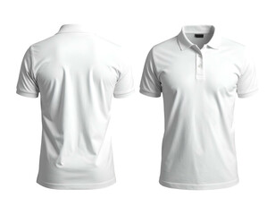 White polo shirt, front and back view, plain, isolated on a black background