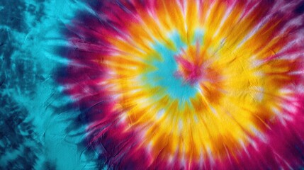 Vibrant tie-dye spiral pattern showcasing a burst of colorful abstract fabric design