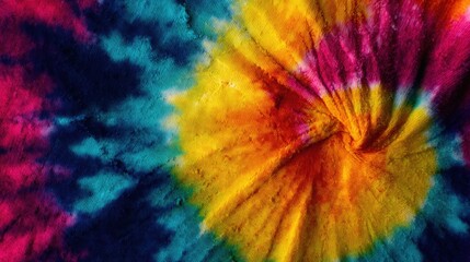 Vibrant tie-dye swirls in blue, yellow, and pink