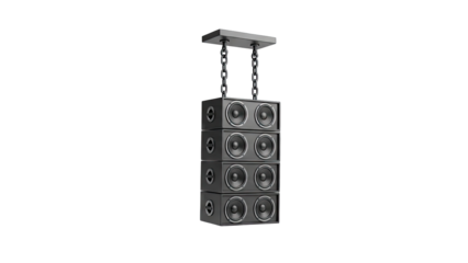 Stacked Line Array Speakers Hanging from Chains