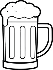 Ale mug line art with foamy head beer drink