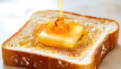 トーストにバターとはちみつが垂れる朝食イメージ generative ai