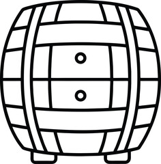 Beer barrel line art wooden barrel with metal bands and circular openings