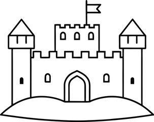 Irish castle line art medieval stone fortress with flag