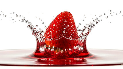 A vibrant red strawberry dynamically splashing evoking refreshing juicy vitality captured
