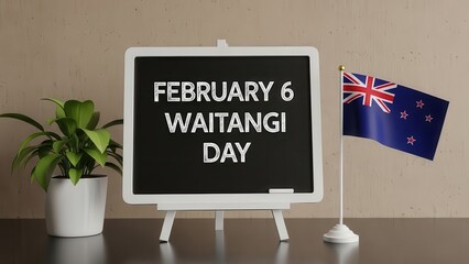 Waitangi Day, February 6 New Zealand Flag, Blackboard, Kiwi Holiday Background