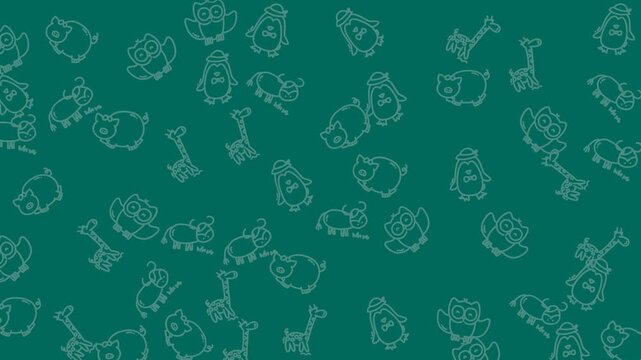 Teal background with zoo animals outlines. Suitable for educational materials, childrens books, and wildlifethemed designs. Perfect playful animal graphics.
