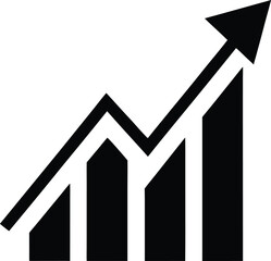 Black silhouette line chart upward trend vector graphic