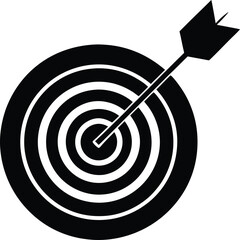 Black silhouette of an arrow hitting the bullseye of a target