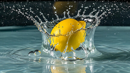 A vibrant yellow lemon makes a spectacular refreshing splash crown captured in exquisite