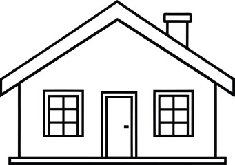 Simple house line art vector with chimney and windows