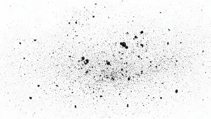 Scattered dark particles and dust specks on a white background, representing debris or fine granular material
