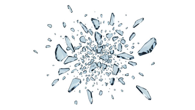Broken glass shatter explosion, vector sharp ice fragments on white background, 3D splinters. Danger flying crystal piece, destroy windshield smithereens concept. Broken glass realistic clipart