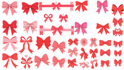 A collection of various red and pink bow designs for decoration and embellishment