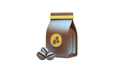 3D Coffee Bag and Beans Icon