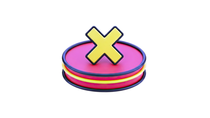 3D Red and Yellow 'X' Mark on Circular Base