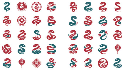 Chinese New Year Zodiac Snake Symbols.