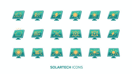 Collection of Computer Monitor Icons with Symbols.