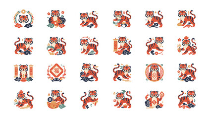 Collection of Colorful Chinese Lion Dance Illustrations.