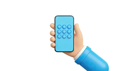 3D Cartoon Hand Holding Smartphone with Numeric Keypad