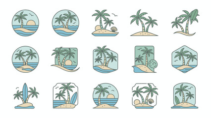 Palm Tree Icons Tropical Beach Symbols.