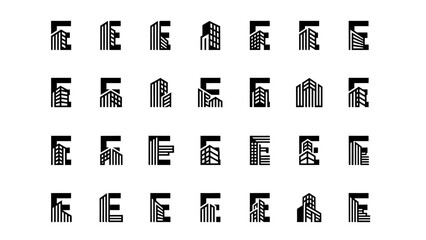 Various Decorative Letter E Designs Black White.