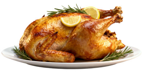 Roasted Turkey with Lemon and Rosemary on Plate