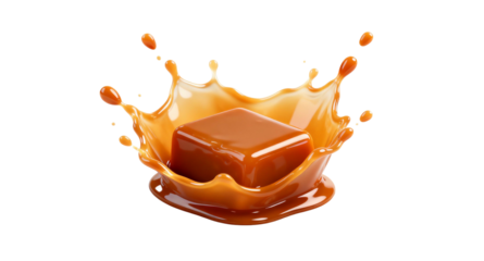 Caramel Cube with Liquid Splash, Sweet Dessert Visual