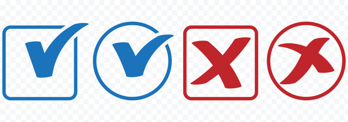 Hand drawn check and cross icons set in circle and square outline checklist marks vector illustration. Check tick mark icon set. Cross box x check mark checkbox v list vector draw hand drawn sketch. © Hike Studio 786