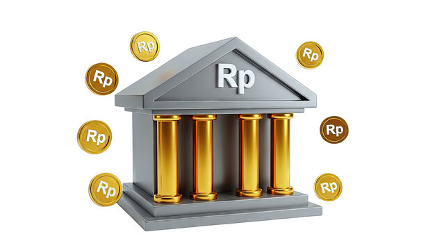 Bank Building with Indonesian Rupiah Coins - Financial Concept