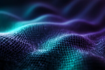 Abstract Digital Waves of Glowing Particles in Blue and Purple Tones background